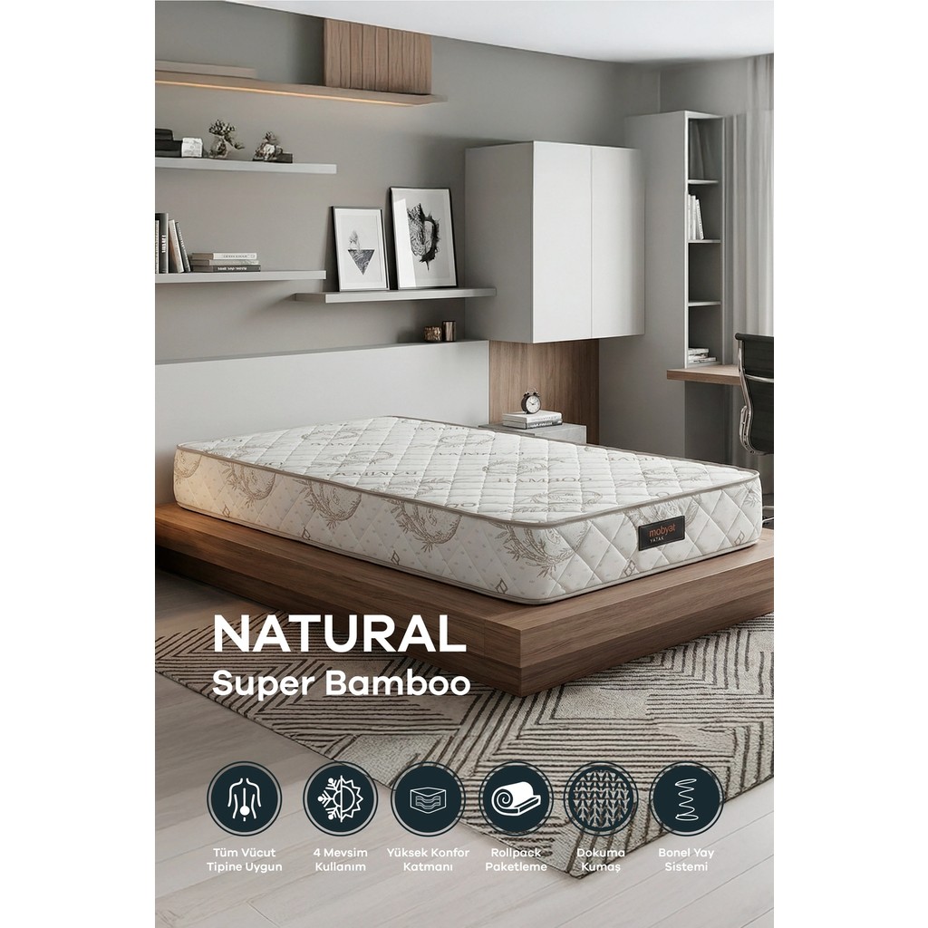 Mobyat Full Ortopedik Natural Süper Bambu Yatak - Beyaz - Kahve - 180 x 200 cm SSD / Solid State Drive Fiyatı