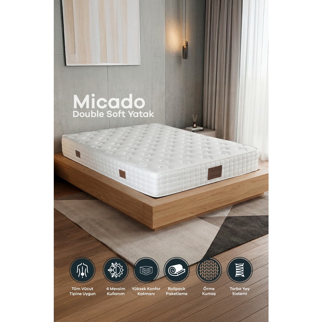 Mobyat Micado Double Soft Pocket Yaylı (Torba Yaylı) Yatak Çift Taraflı Kullanım 90x190 - 90 x 190 cm - Beyaz Yatak Fiyatı
