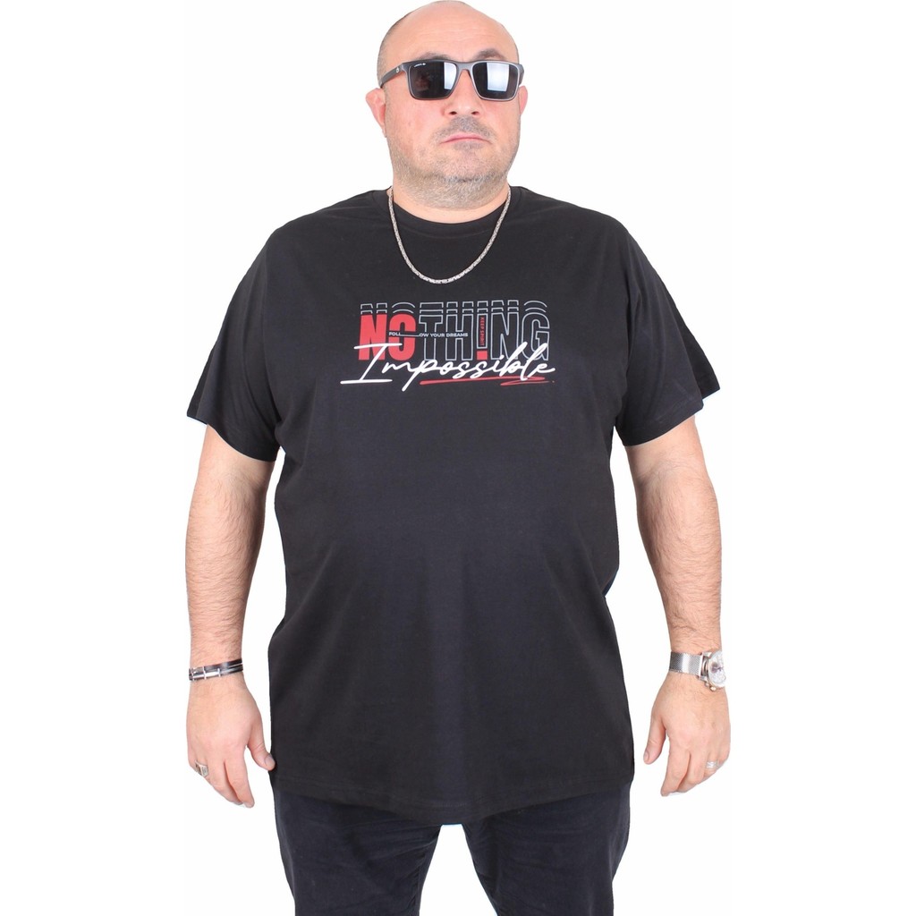 Moc Grande Erkek Büyük Beden Sıfır Yaka Tişört Impossible 25169 Sıyah Erkek T-shirt Fiyatı