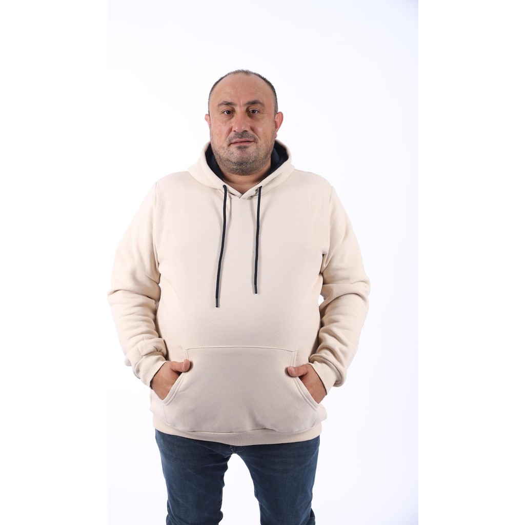 Moc Grande Mocgrande Büyük Beden Erkek Basic Sweat Kapüşonlu 11700-BEJ Erkek Sweatshirt Fiyatı