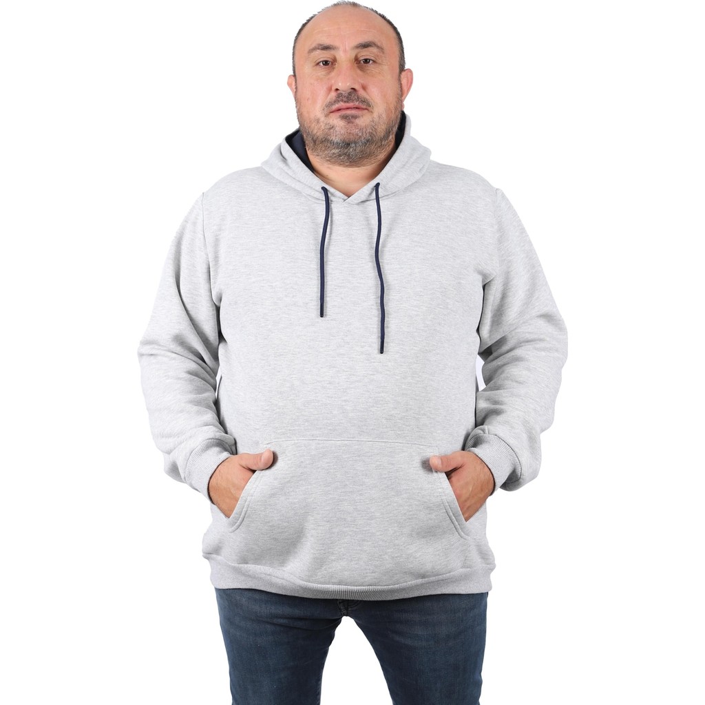 Moc Grande Mocgrande Büyük Beden Erkek Basic Sweat Kapüşonlu 11700-GRI Melanj Erkek Sweatshirt Fiyatı