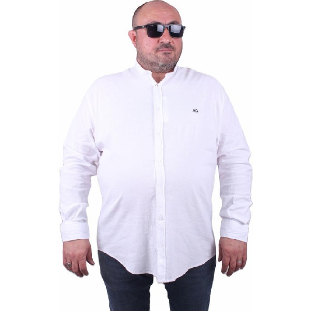 Moc Grande Mocgrande Erkek Büyük Beden Likralı Keten Hakim Yaka Gömlek 11307 Beyaz Erkek Gömlek Fiyatı