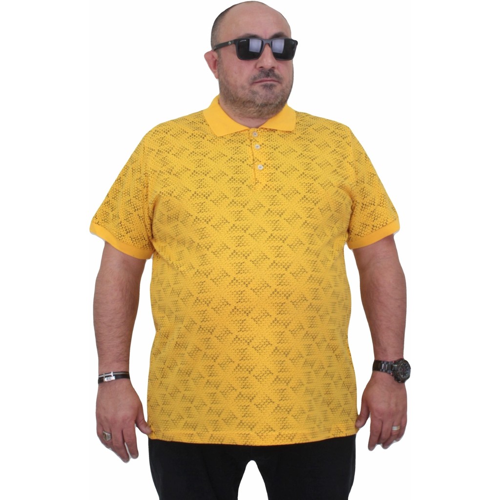 Moc Grande Mocgrande Erkek Büyük Beden Polo Yaka Üçgen Baskılı Tişört 24450 Sarı Erkek T-shirt Fiyatı