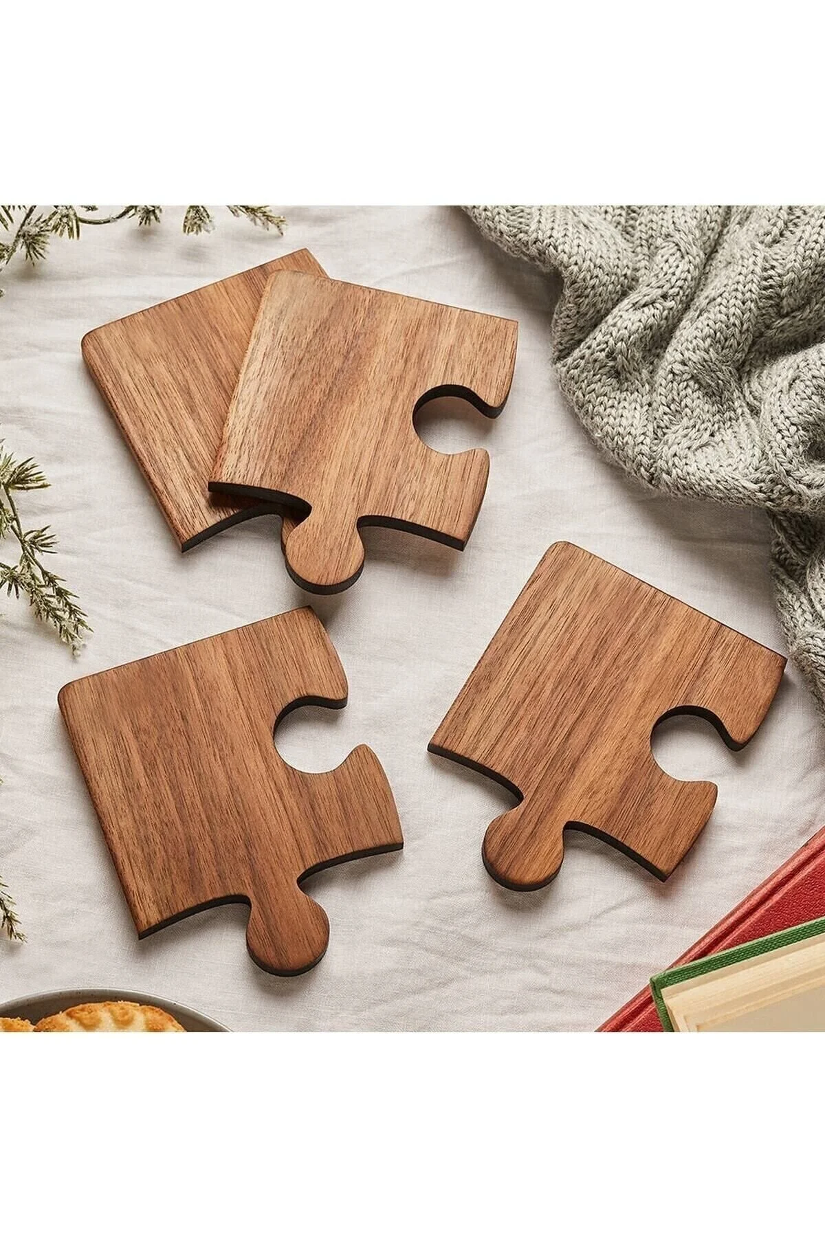 Moccoll Ahşap Desenli Puzzle Mdf Bardak Altlığı 4lü Set 10x10 Cm Masaüstü Dekorasyon Eşyası" Mutfak Gereçleri Fiyatı