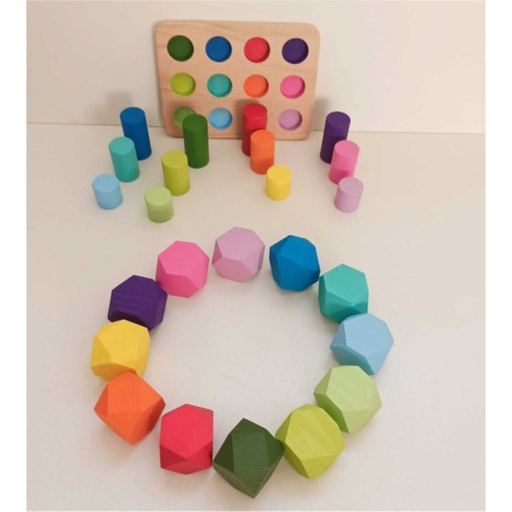 Moccotoys Eşleştirme Tablalı Silindirler ve 12'li Denge Blokları 2'li Set - Renkli Bebek Oyuncakları Fiyatı