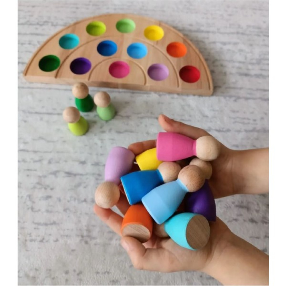 Moccotoys Peg Bebek ve Gökkuşağı Tabla Eşleştirme 12'lii Insan Figürleri (Waldorf) - Renkli Bebek Oyuncakları Fiyatı