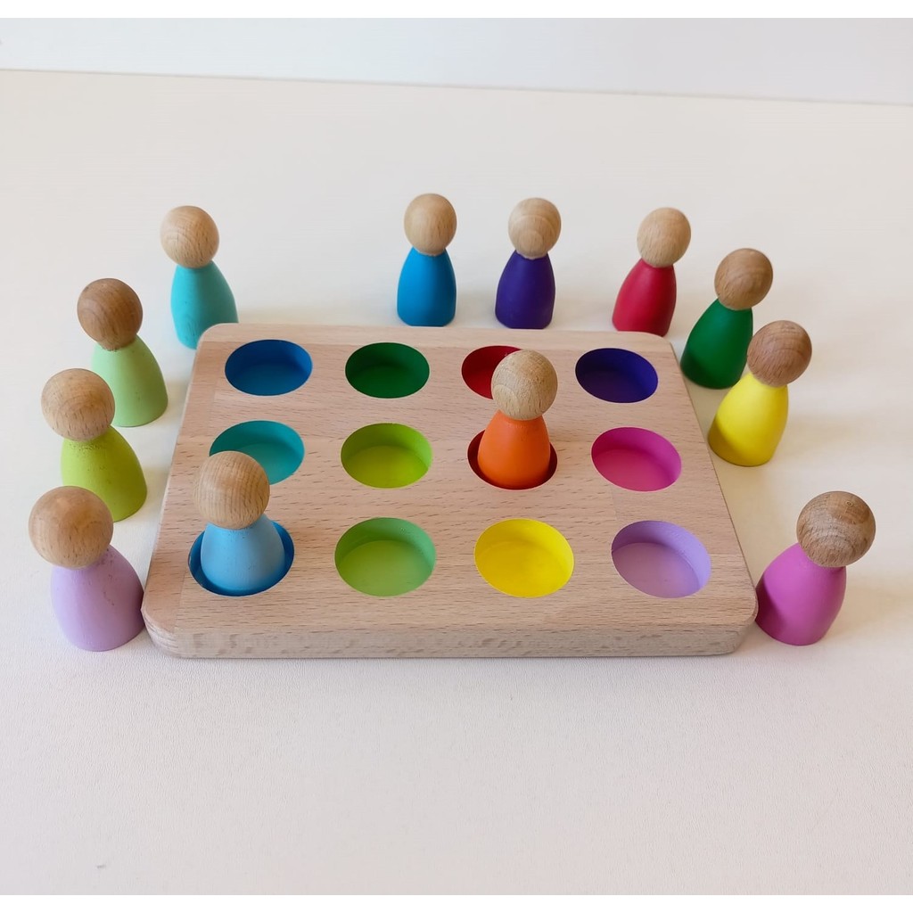 Moccotoys Peg Bebek ve Tabla Eşleştirme Insan Figürleri Ahşap Oyuncak (Waldorf) - 12 Renk - Açık Kahverengi Anne Bebek Oyuncak Fiyatı