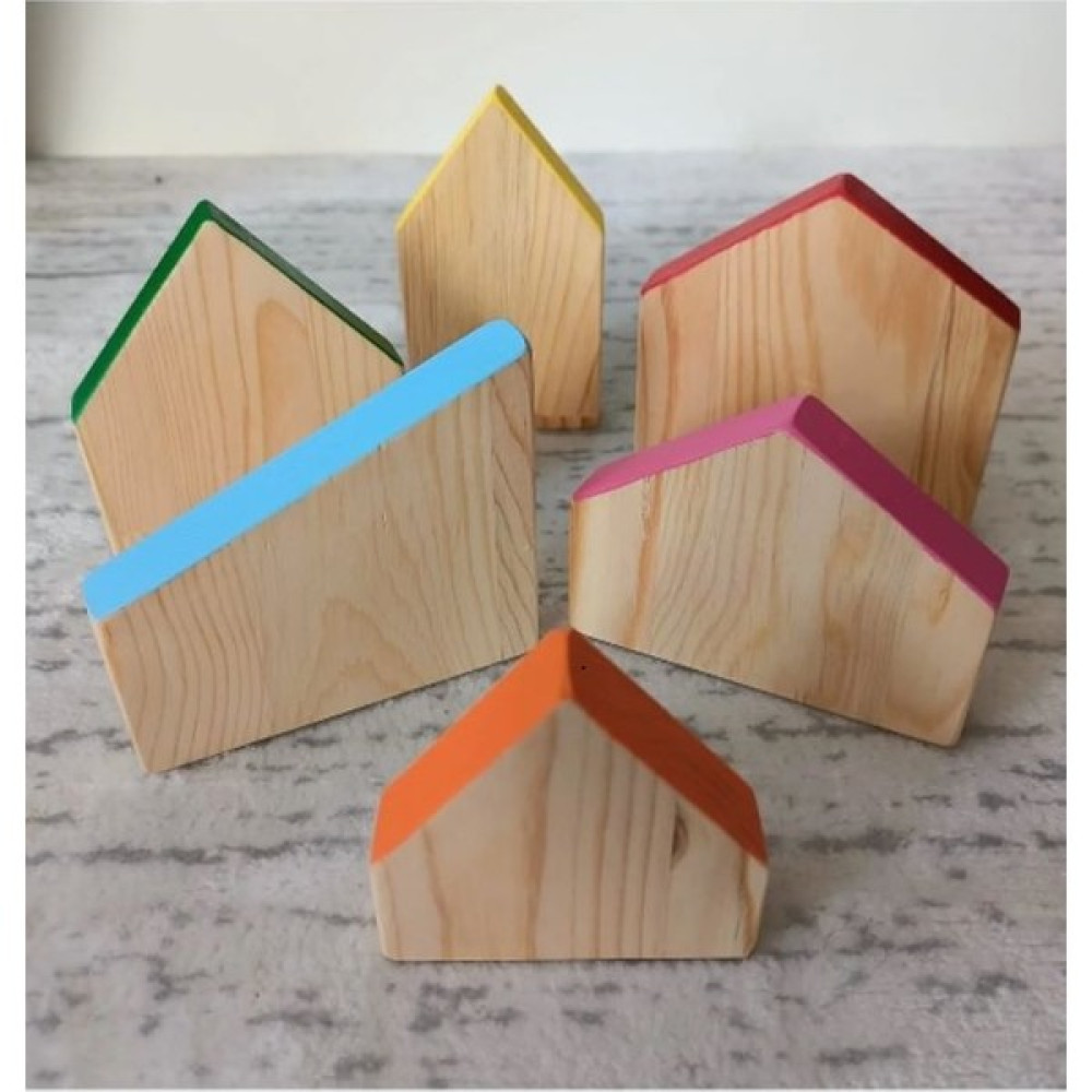 Moccotoys Waldorf Evleri 6lı Renkli Masif Ahşap Eğitici Oyuncak Fiyatı