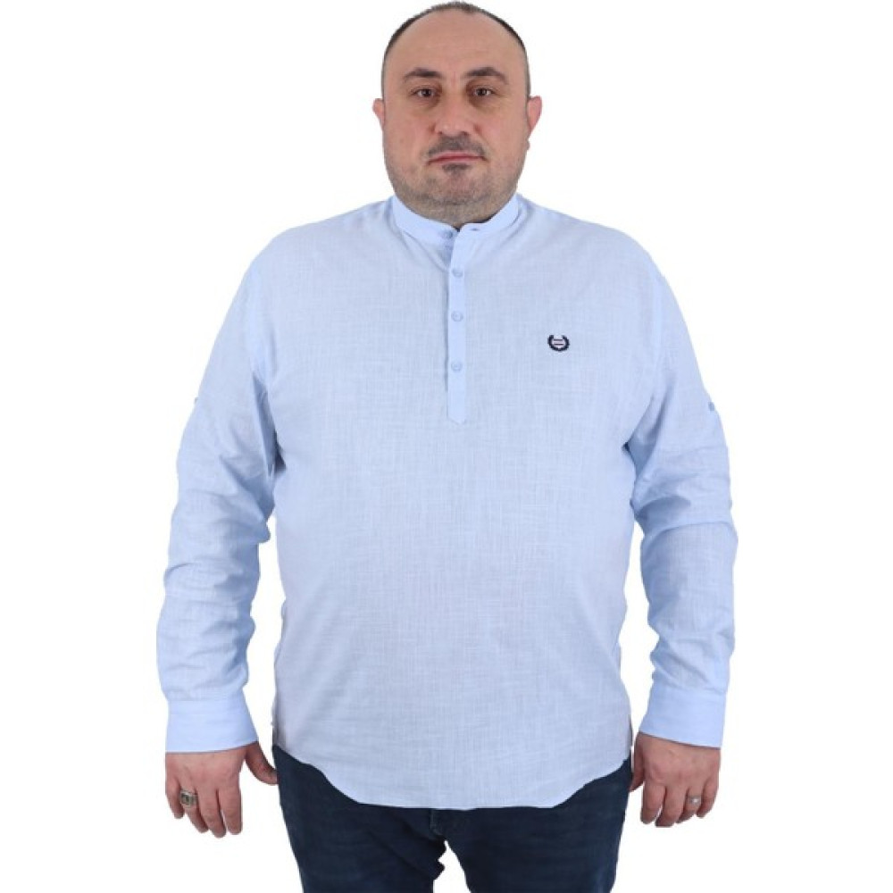 Mocgrande Büyük Beden Erkek Hakim Yaka Uzun Kol Gömlek 22313-MAVI Erkek Gömlek Fiyatı