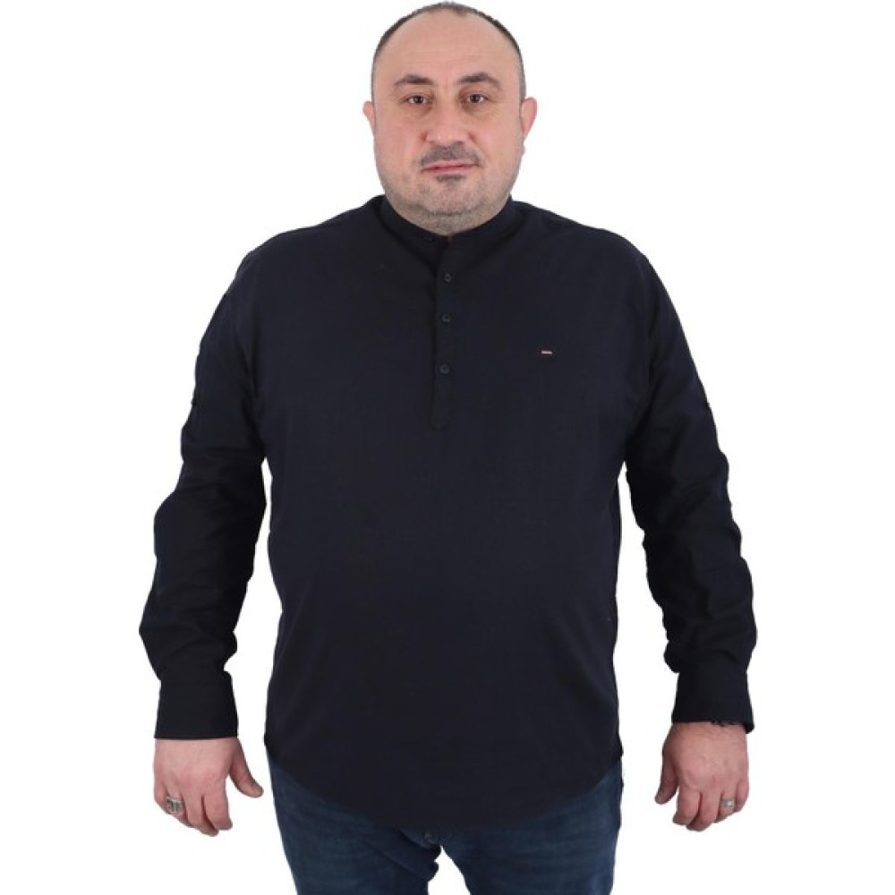 Mocgrande Büyük Beden Erkek Hakim Yaka Uzun Kol Gömlek 22313-SIYAH Erkek Gömlek Fiyatı