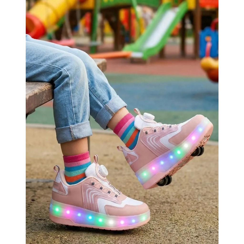 Mocno Kız Çocuk Patenli Işıklı Rahat Spor Ayakkabı & Yeni Model Tarz Patenli Kaykay Tekerlekli Sneakers Pudra Pembe Ayakkabılar ve Çantalar Fiyatı