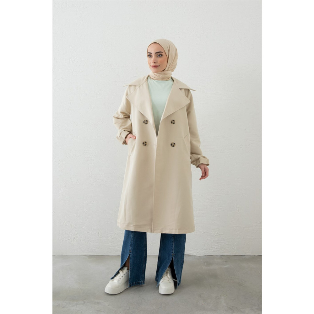 moda ala Kol Kemerli Trençkot Taş Tesettür Giyim Fiyatı