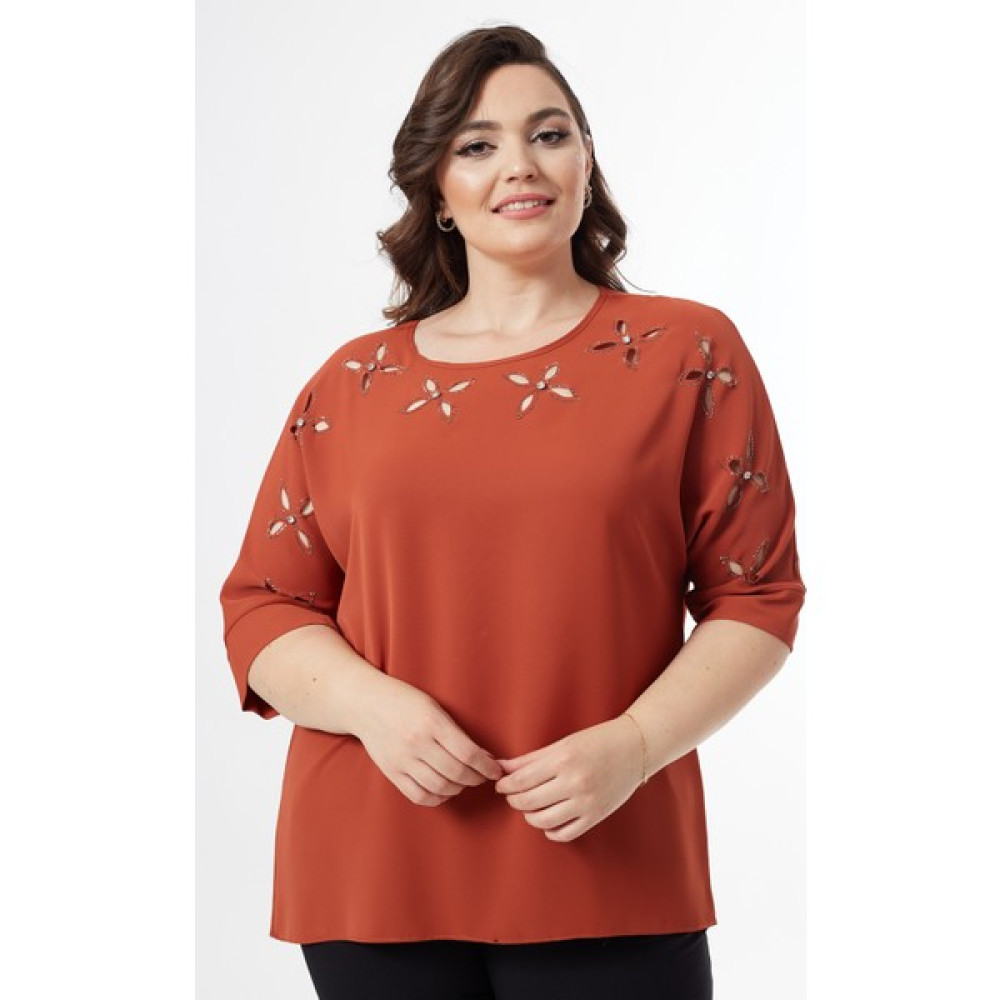 Moda Alba Çiçek-Taşlı Truvakar Yarasa Kol Büyük Beden Şık Bluz Bluz Fiyatı