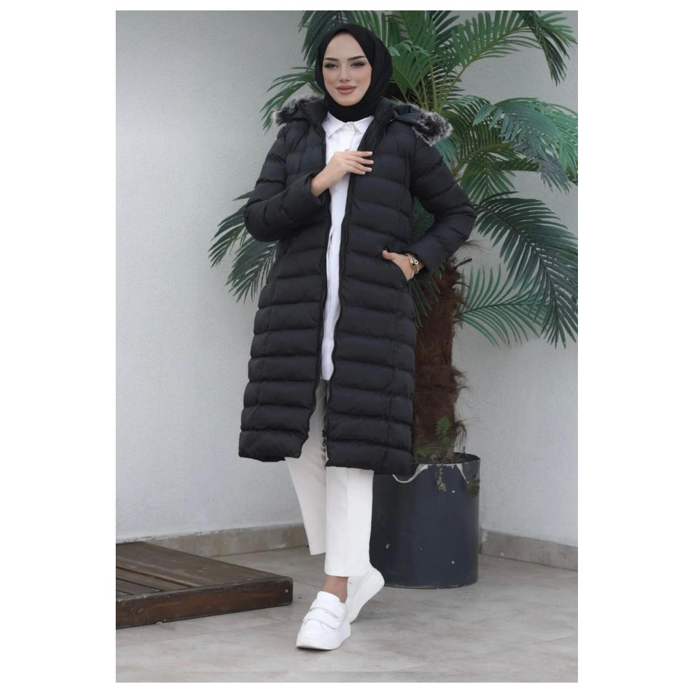 moda armanc Kürklü Yakalı Uzun Şişme Mont 5XL Beden Bayan Mont Fiyatı