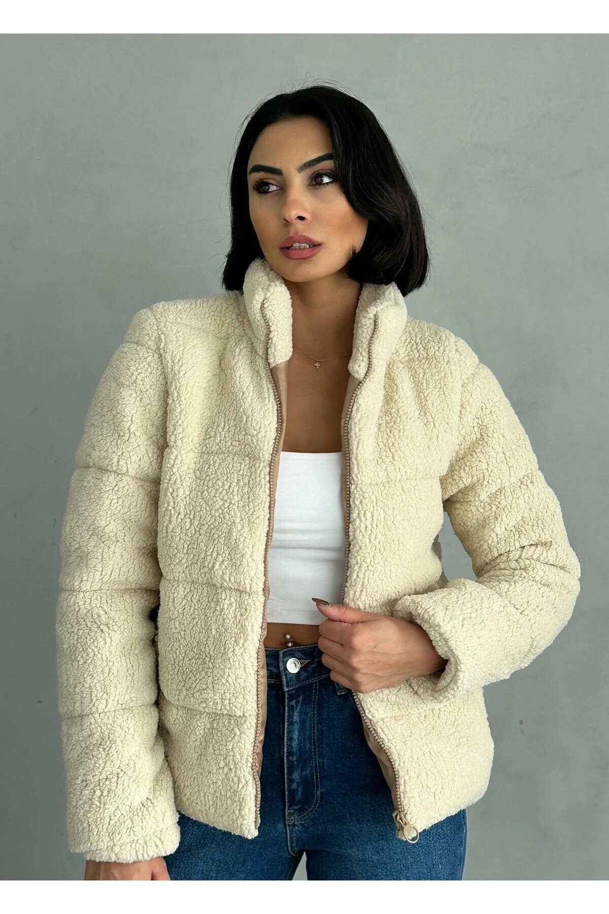moda armanc Peluş Kabartma Teddy Kadın Şişme Mont XS Beden" Bayan Mont Fiyatı
