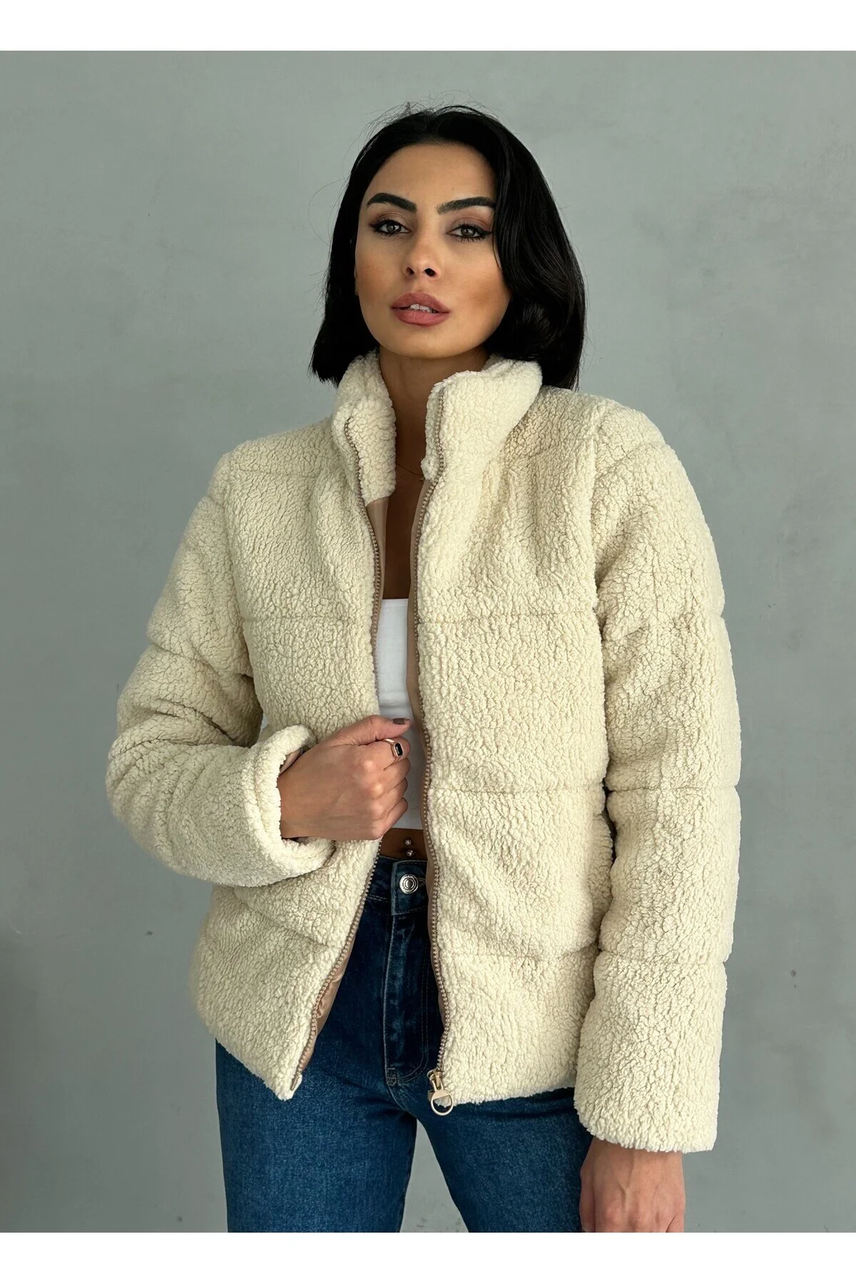 moda armanc Peluş kabartma teddy şişme mont XS Beden" Bayan Mont Fiyatı
