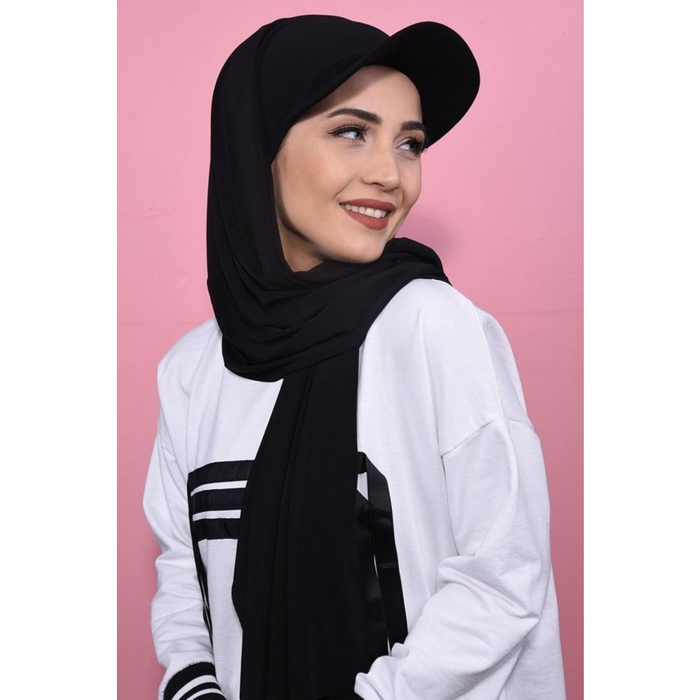 Moda Asse Şapkalı Boneli Hazır Şal Hijab Üstü Kullanılabilen Havuz Deniz Bone Şal Siyah Tesettür Giyim Fiyatı