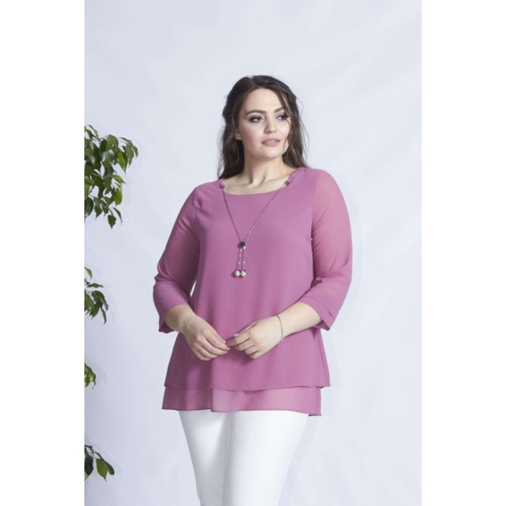 Moda Berray 1934 Gülkurusu Kolye Yakalı Şifon Büyük Beden Şık Bluz Bluz Fiyatı