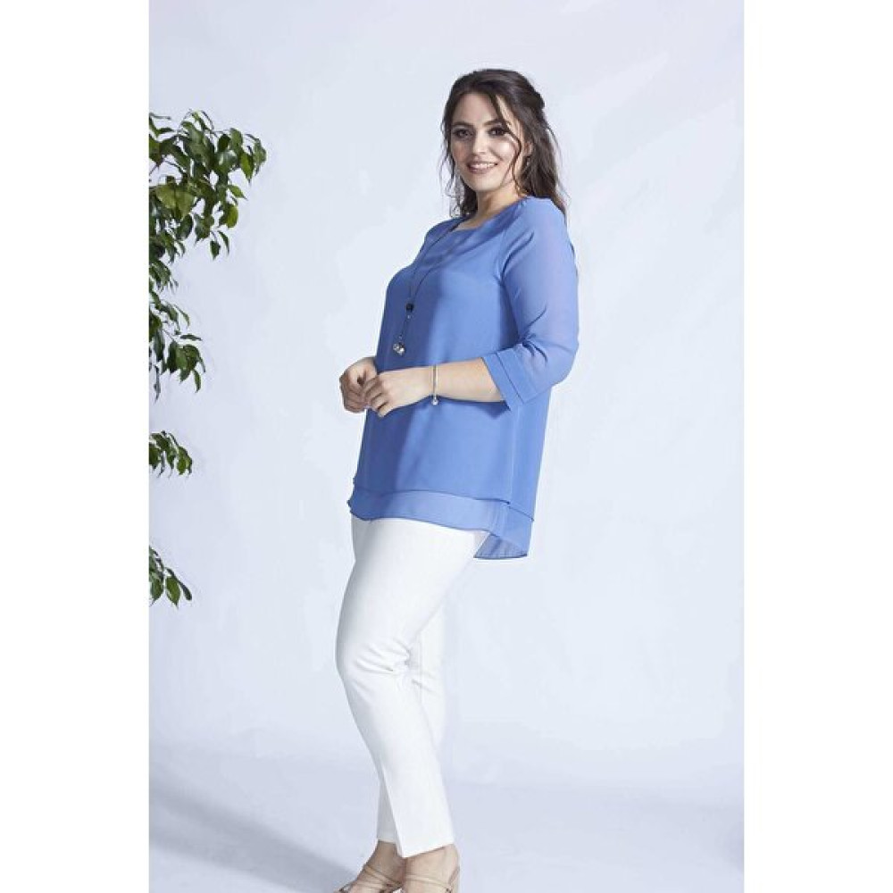 Moda Berray 1934 Indigo Kolye Yakalı Şifon Büyük Beden Şık Bluz Bluz Fiyatı
