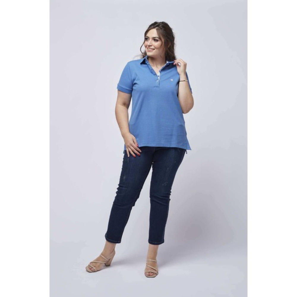 Moda Berray 21305 Kısa Kollu Büyük Beden Lakost Kumaş T-Shirt Indigo Bayan T-shirt Fiyatı