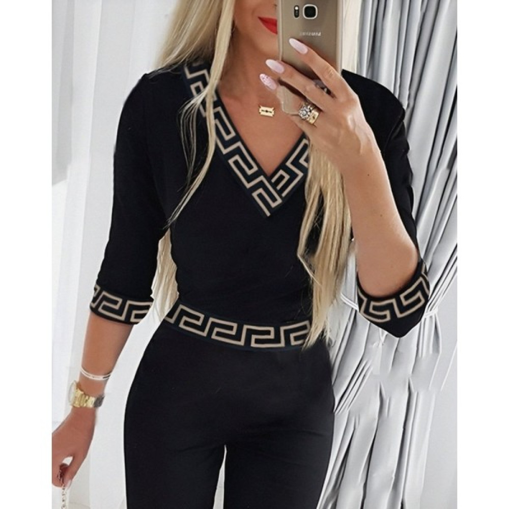 Moda Daphne Kadın Uzun Kollu V Yaka Kol Bel ve Yaka Baskılı Lastik Detay Krep Tulum Bayan Tulum ve Salopet Fiyatı