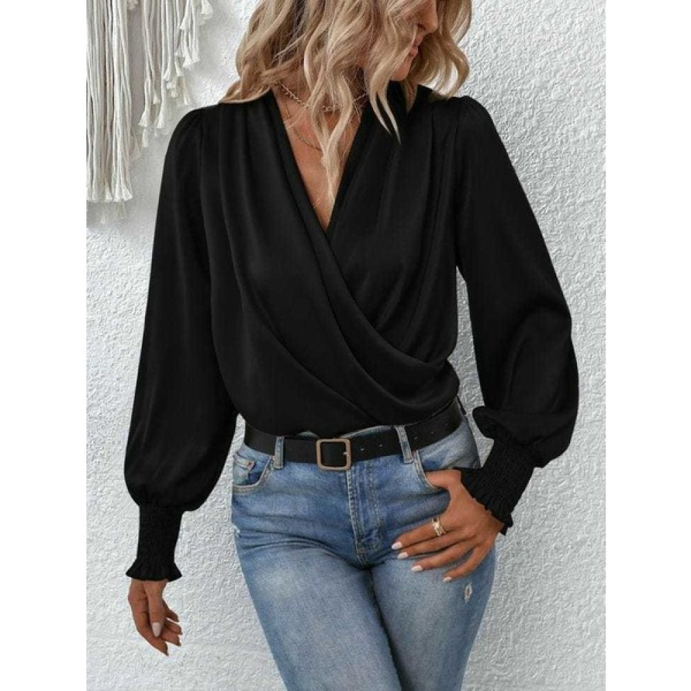 Moda Daphne Uzun Kollu Dökümlü Kruvaze Yaka Kol Ucu Gipeli Sandy Bluz (82815) Bluz Fiyatı