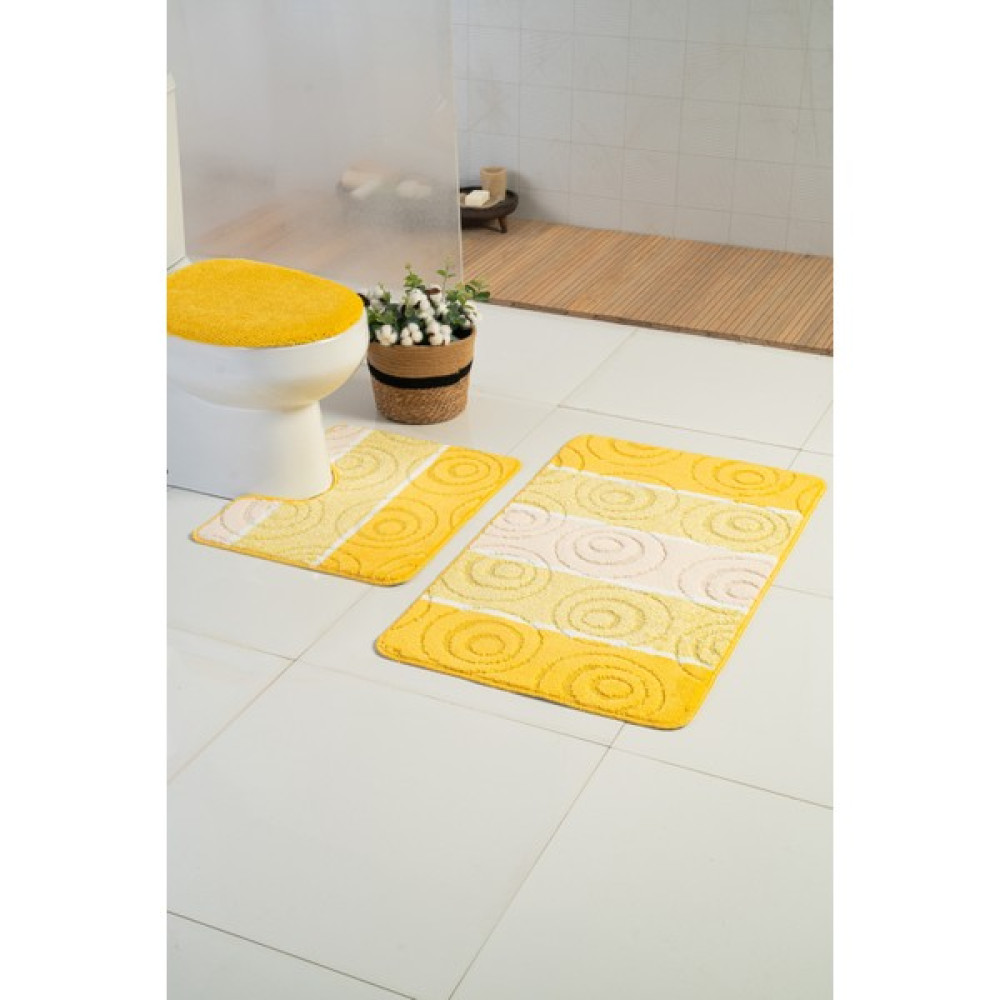 Moda Dekor Avangart Misket Sarı 3'lü Banyo Paspası Klozet Takımı Fiyatı