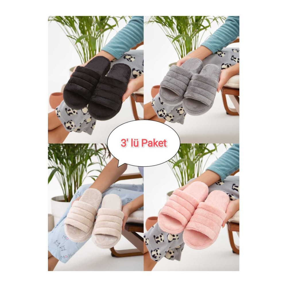 Moda Devrin 3lü Paket Önü Açık Terlik Ev Terliği Çeyiz Bohça Seti 40 Beden Unisex Sandalet Fiyatı
