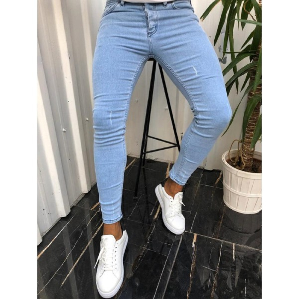 Moda Fine Erkek Buz Mavi Tırnaklı Denım Slimfit Likralı Jean Kot pantolon Erkek Pantolon Fiyatı
