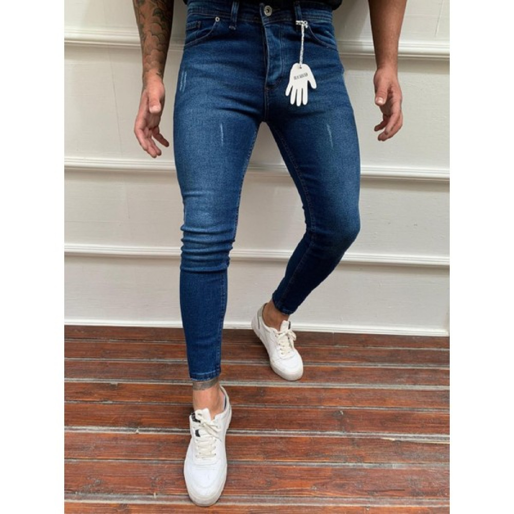 Moda Fine Erkek Mavi Kimyasal Tırnaklı Italyan Kesim Likralı Denim Kot Pantolon Erkek Jeans / Kot Pantolon Fiyatı
