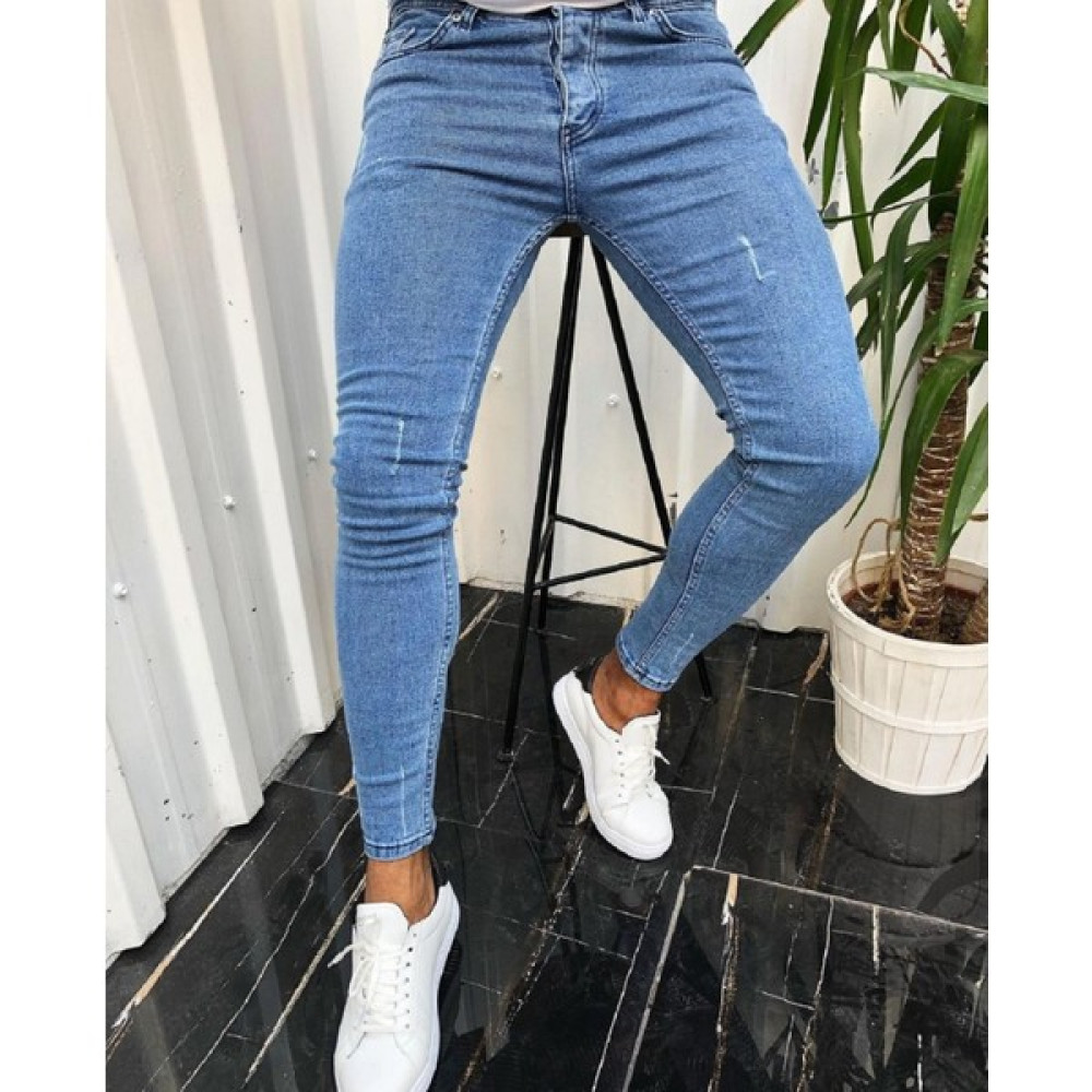 Moda Fine Erkek Mavi Tırnaklı Denım Slimfit Likralı Jean Kot pantolon Erkek Pantolon Fiyatı