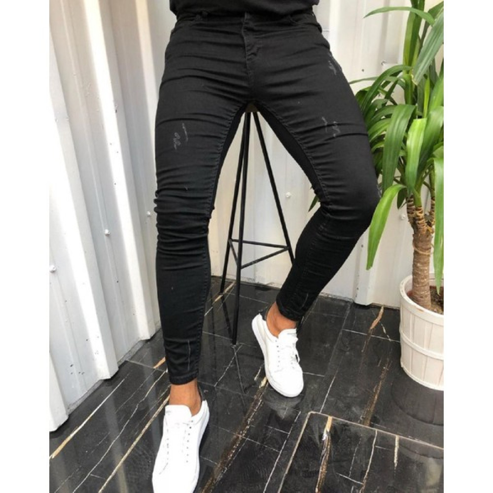 Moda Fine Erkek Siyah Tırnaklı Denım Slimfit Likralı Jean Kot pantolon Erkek Pantolon Fiyatı