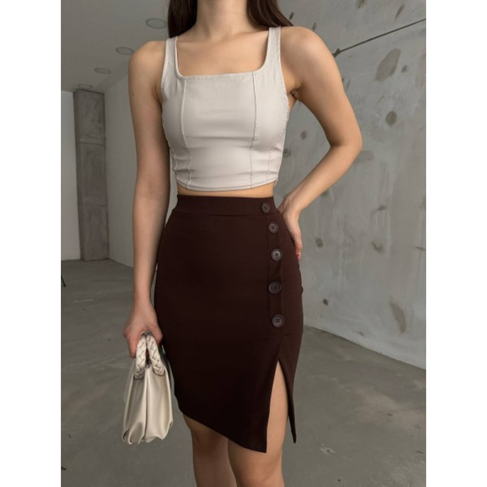 Moda Fine Kadın Yandan Yırtmaçlı Düğme Detaylı Krep Kumaş Likralı Mini Etek Etek Fiyatı