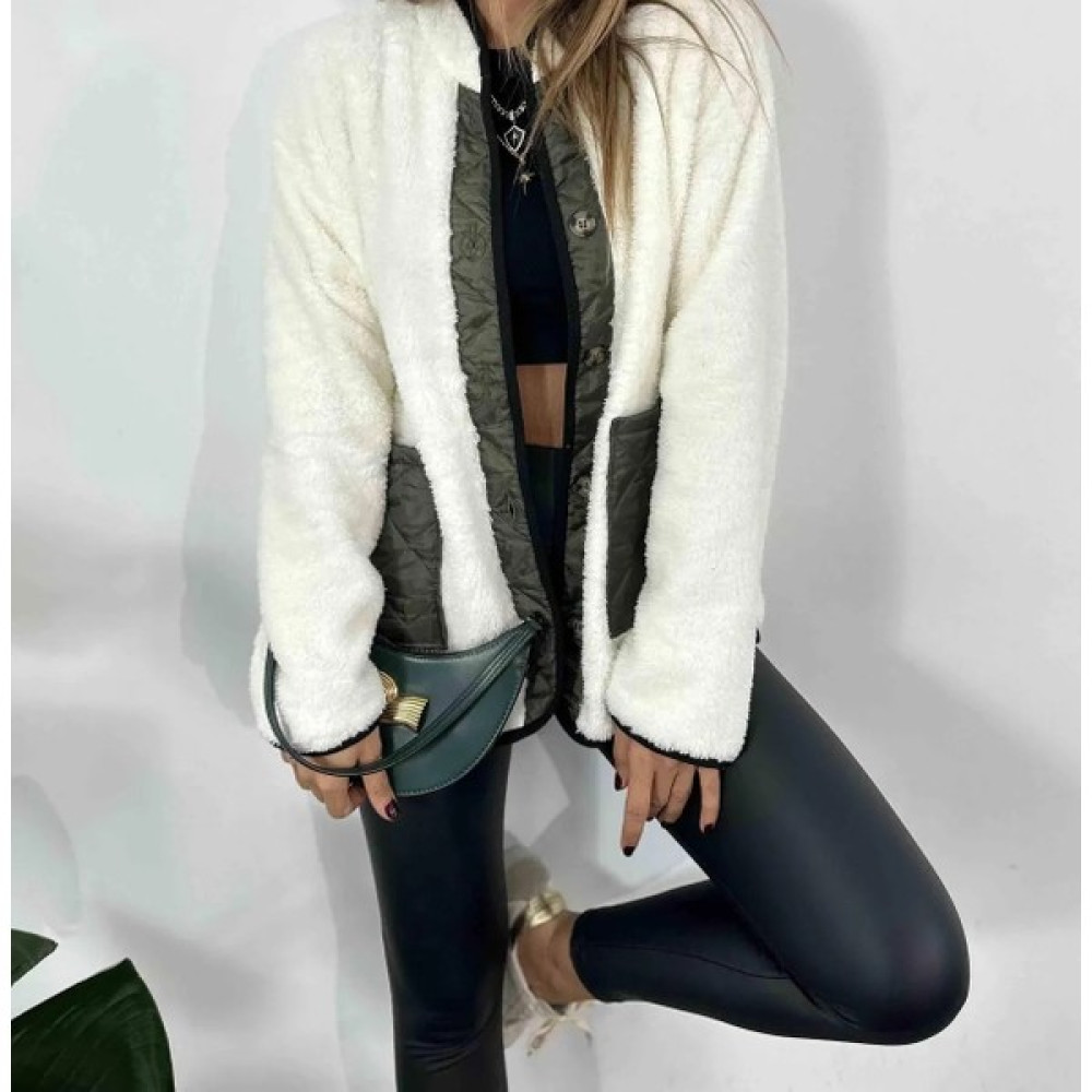 Moda Gerçek Kapitone Cep Detaylı Düğmeli Pelüş Beyaz Polar Unisex Bayan Mont Fiyatı