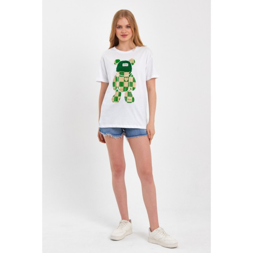 Moda Gerçek Örgü Şapkalı Kaplumbağa Işlemeli T-Shırt Bayan T-shirt Fiyatı