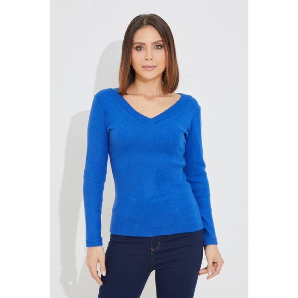 Moda Gerçek V Yaka Fitilli Kadın Bluz Saks - Std Bluz Fiyatı