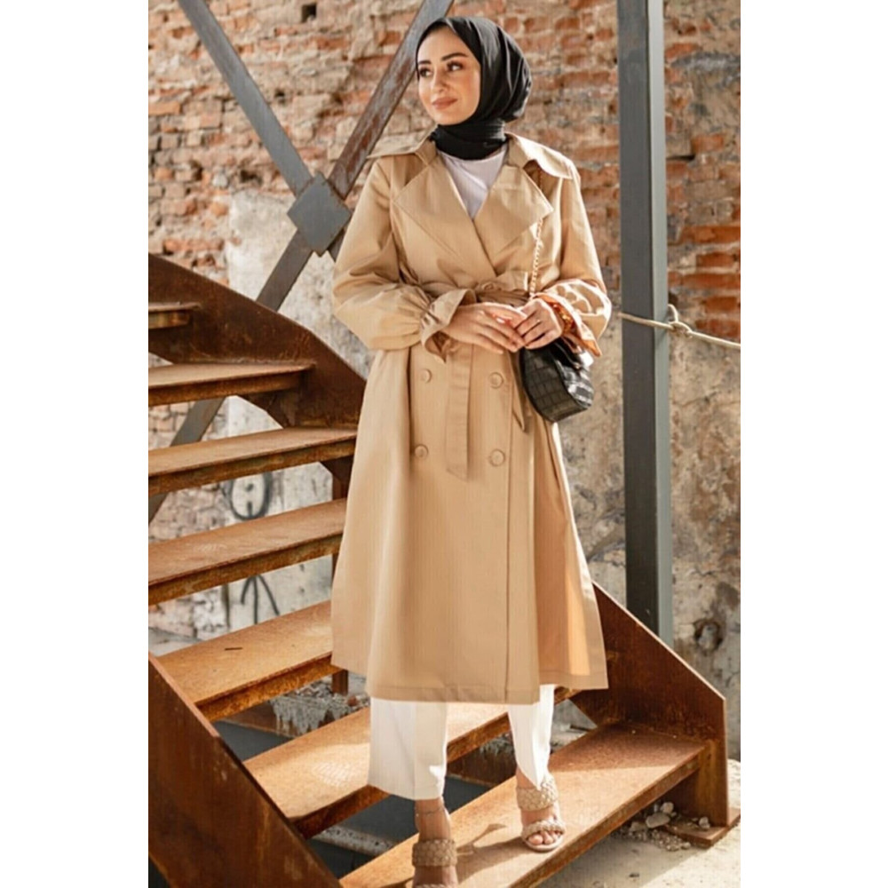 MODA HEVRA Kadın Düğmeli Trençkot XL Beden Tesettür Giyim Fiyatı