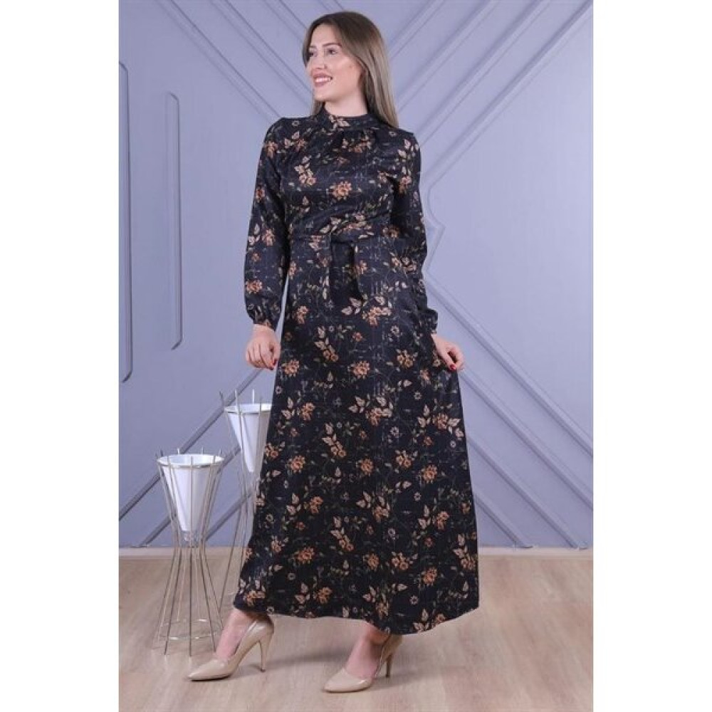 Moda Kardelen 3033 Kemerli Çiçekli Kışlık Elbise Elbise Fiyatı