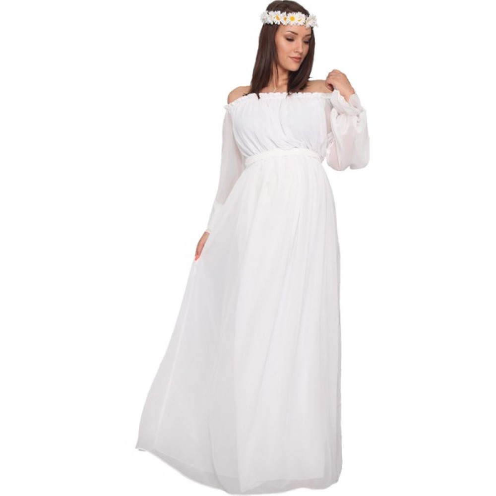 Moda Labio Babyshower Dökümlü Beyaz Hamile Elbisesi Hamile Giyim Fiyatı