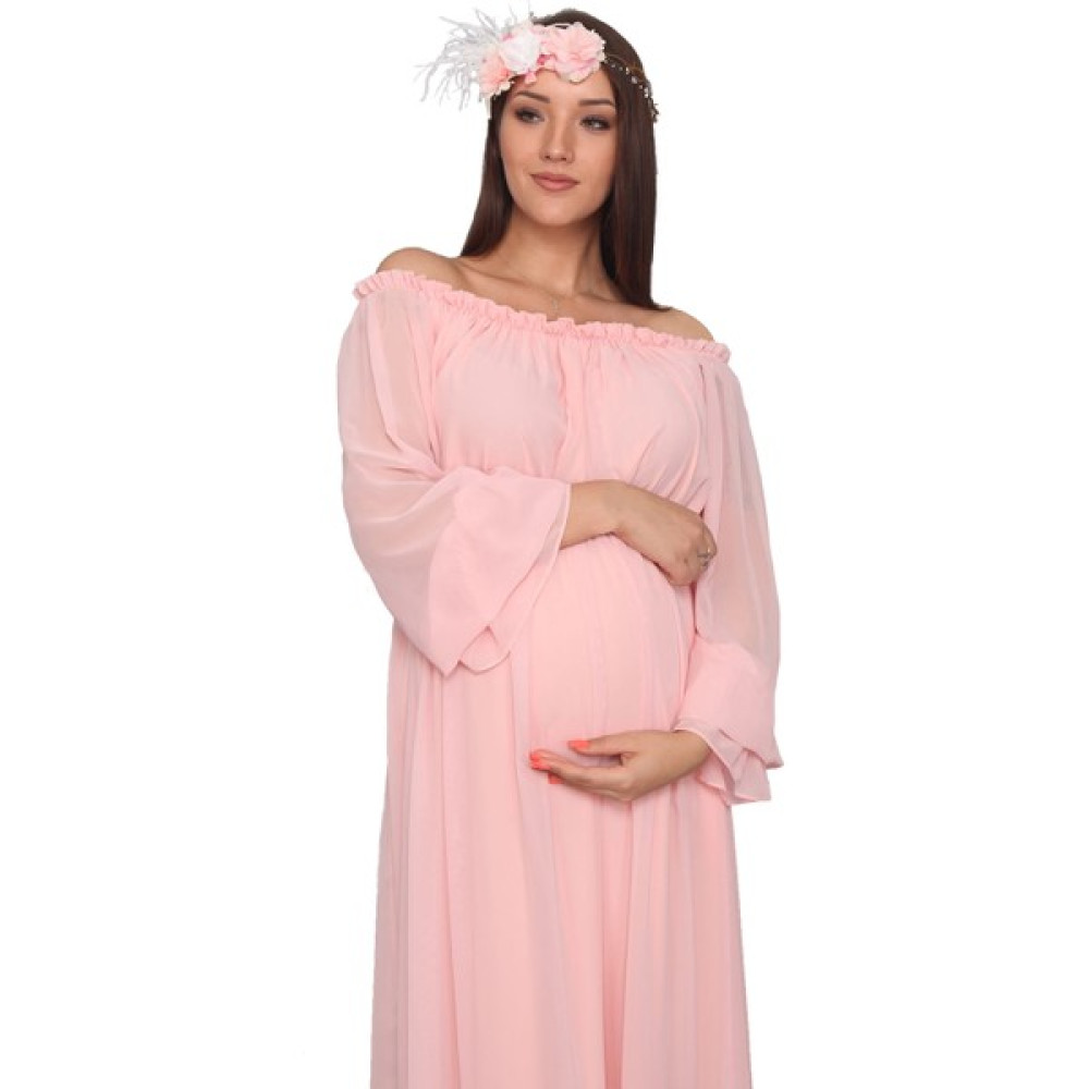 Moda Labio Babyshower Dökümlü Pudra Hamile Elbisesi Hamile Giyim Fiyatı