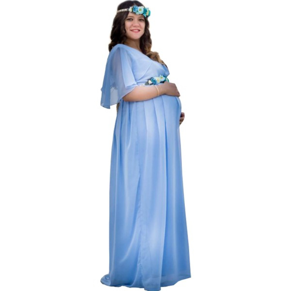 Moda Labio Babyshower Melek Kol Bebe Mavi Hamile Elbisesi Hamile Giyim Fiyatı