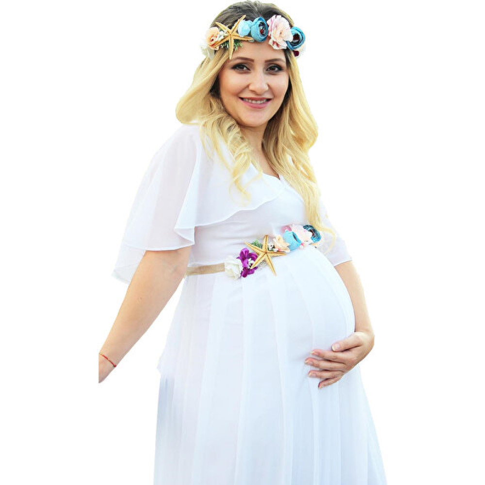 Moda Labio Babyshower Melek Kol Beyaz Hamile Elbisesi Hamile Giyim Fiyatı