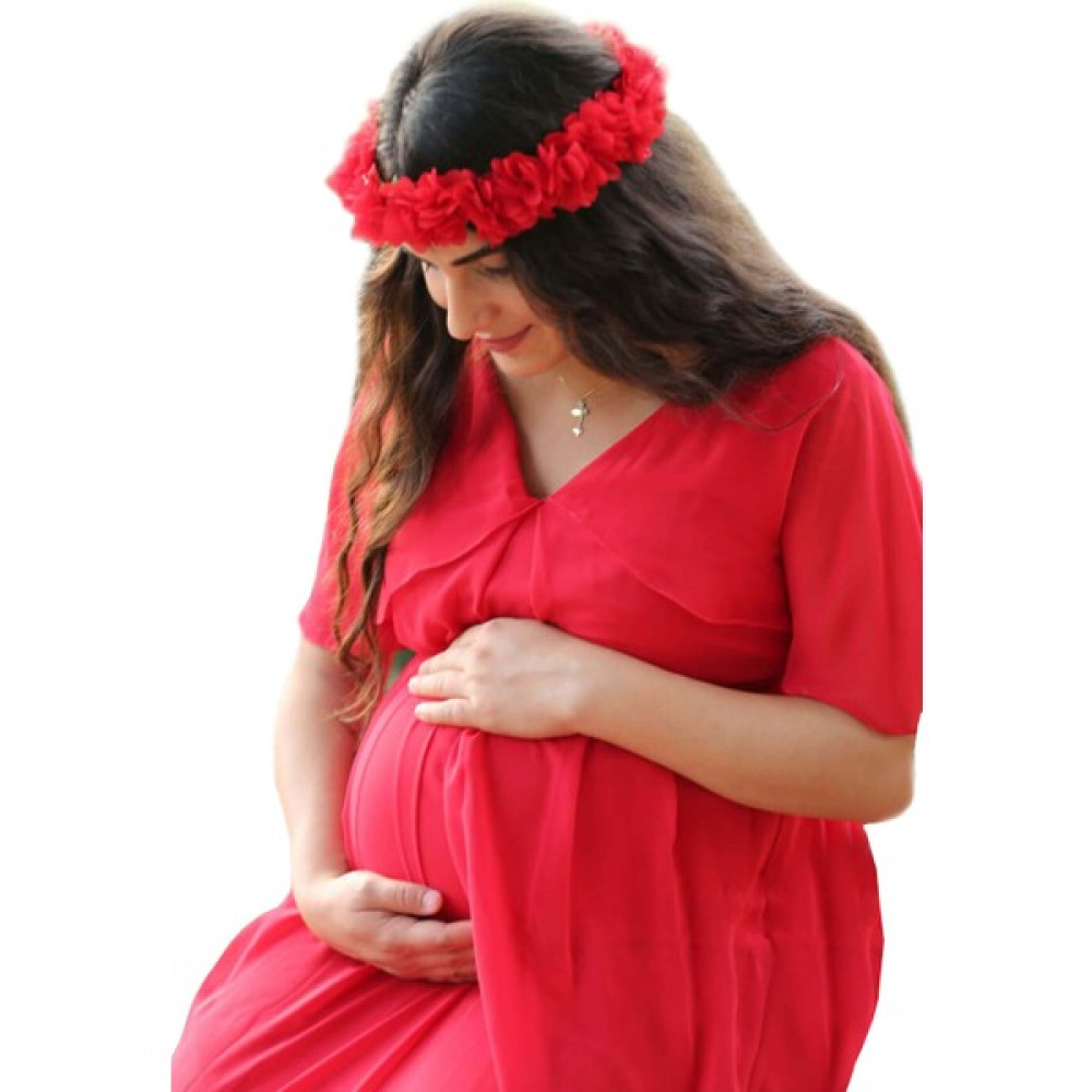 Moda Labio Babyshower Melek Kol Kırmızı Hamile Elbisesi Hamile Giyim Fiyatı