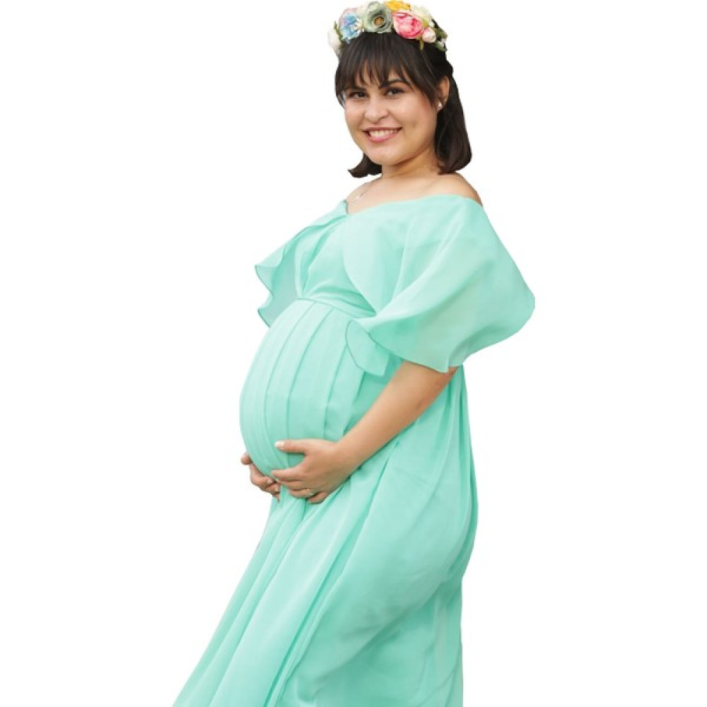 Moda Labio Babyshower Melek Kol Mint Yeşil Hamile Elbisesi Hamile Giyim Fiyatı