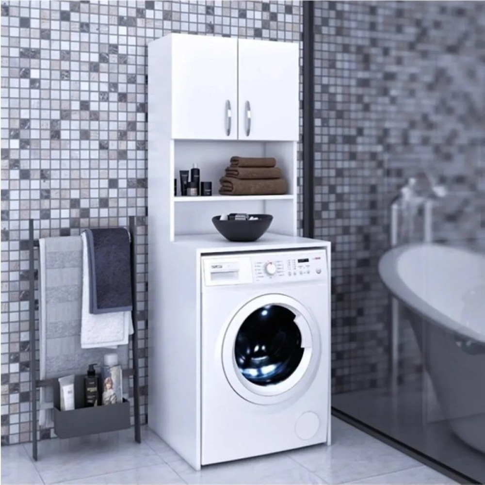 Moda Leo Çamaşır Makinası Dolabı %100 Mdf Parlak Hayglass Mdf - Beyaz Banyo Dolabı / Mobilyası Fiyatı