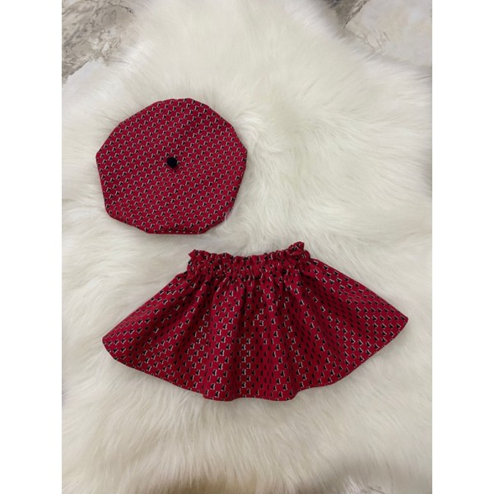 Moda Lina Kırmızı Desenli Etek Şapka Takım Kız Çocuk Giyim Takımı Fiyatı