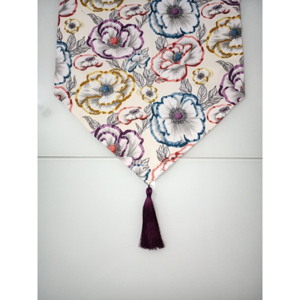 Moda Meral Çiçek Desenli Runner MMRL255933 - 140 x 40 cm - Renkli Masa Örtüsü Fiyatı
