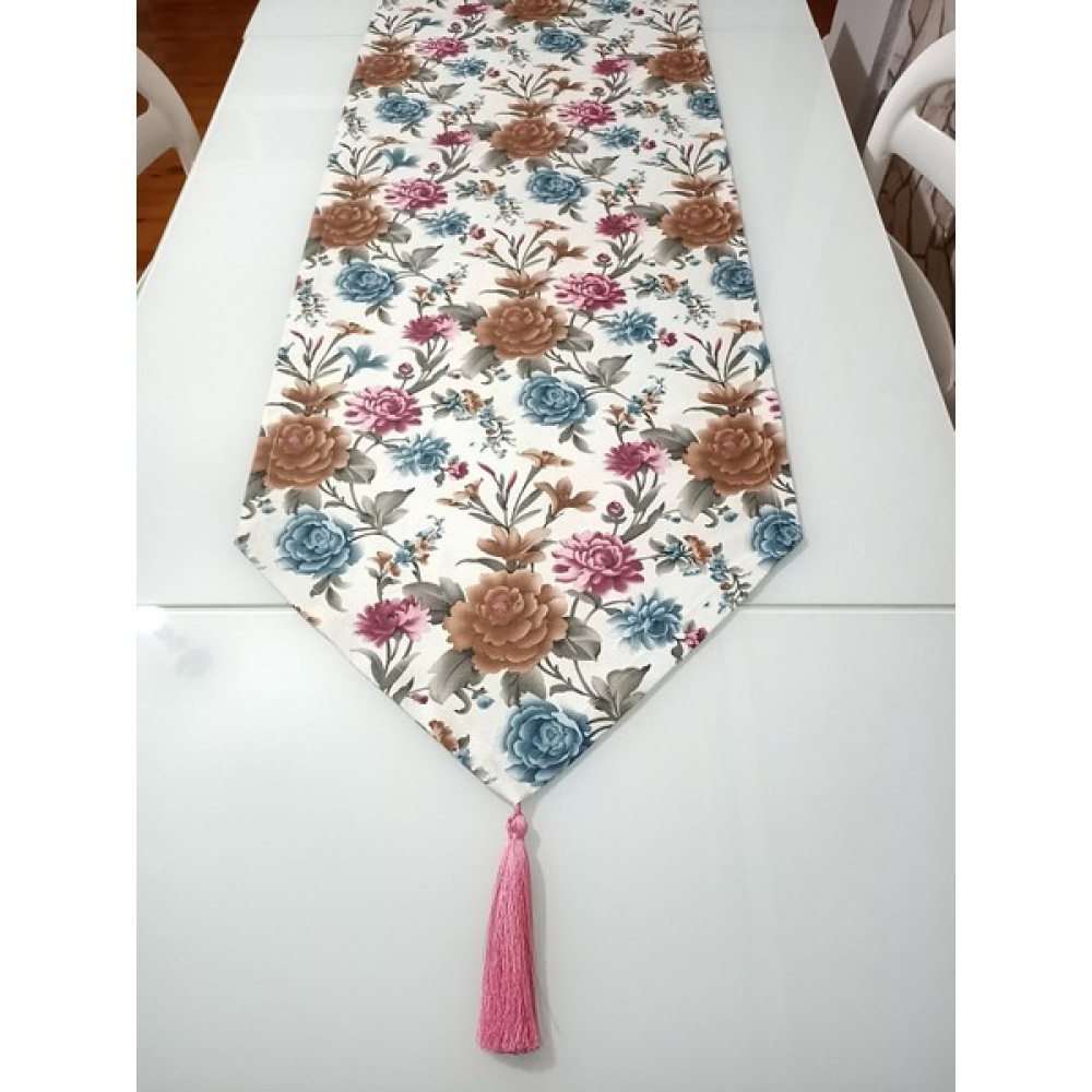 Moda Meral Çiçek Desenli Runner MMRL255937 - 140 x 40 cm - Renkli Masa Örtüsü Fiyatı