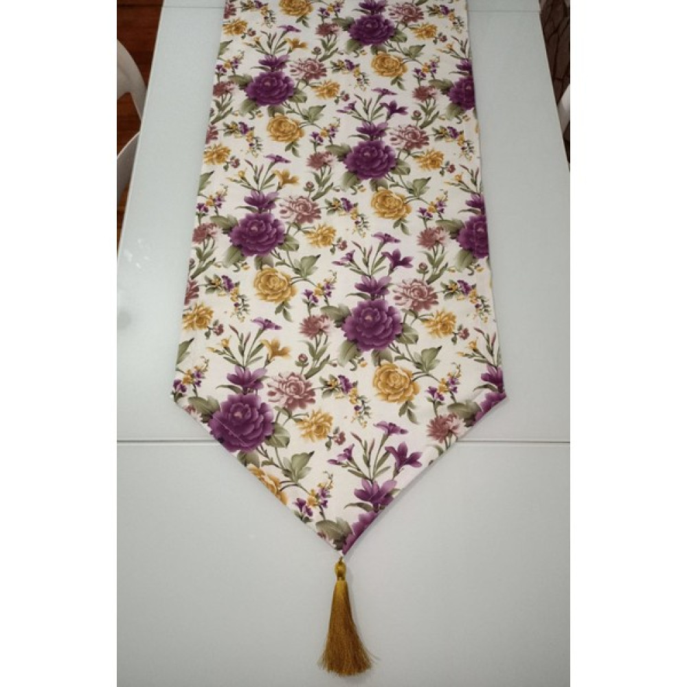 Moda Meral Çiçek Desenli Runner MMRL255976 - 140 x 40 cm - Renkli Masa Örtüsü Fiyatı