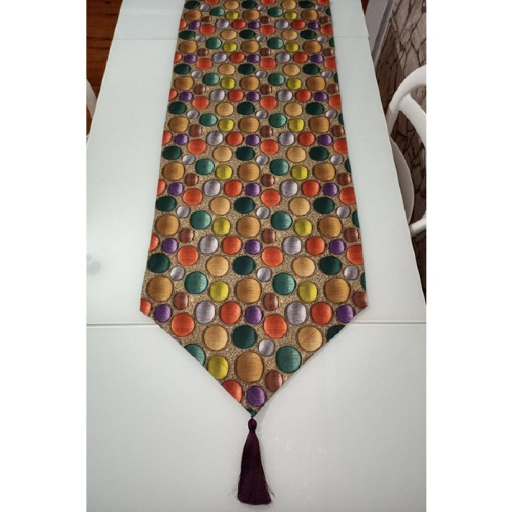 Moda Meral Dama Desenli Runner MMRL255980 - 140 x 40 cm - Renkli Masa Örtüsü Fiyatı